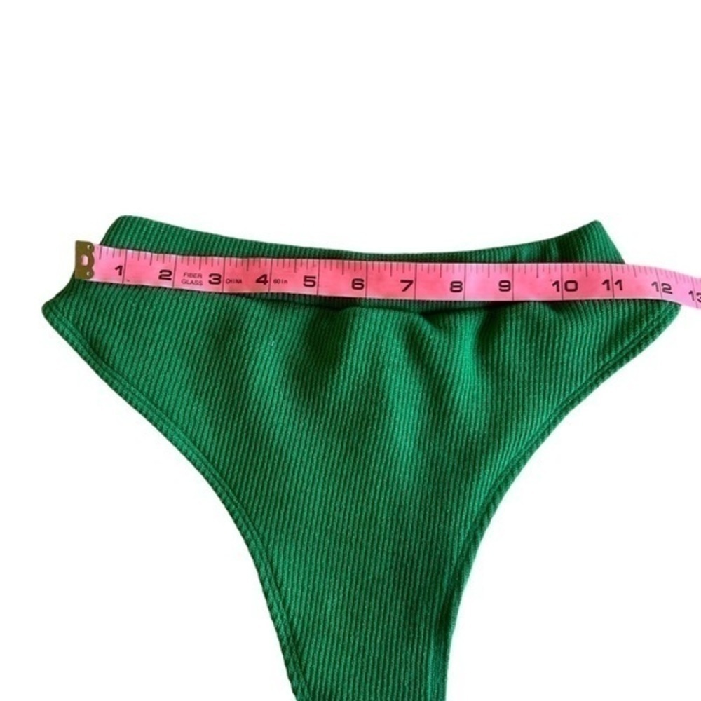 Ribbed Green High Waisted Cheeky Bikini Bottom - Picture 6 of 7